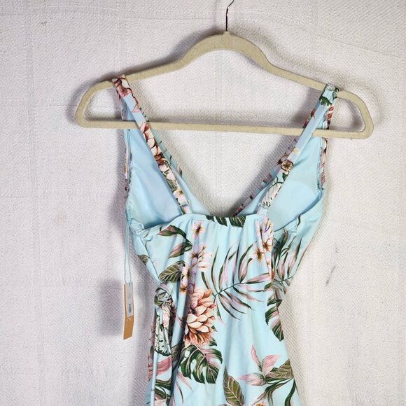 Kona Sol Sea Blue Pink Floral Lined High Coverage One Piece Bathing Suit SM 4-6 - Picture 9 of 16